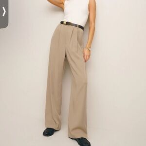Reformation Beige High-Rise Wide-Leg Trousers